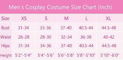 cosplay costume size chart