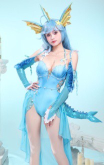 PM Derivative One-Piece Swimsuit Blue Sexy Cutout Bathing Suit and Sleeves with Necklace