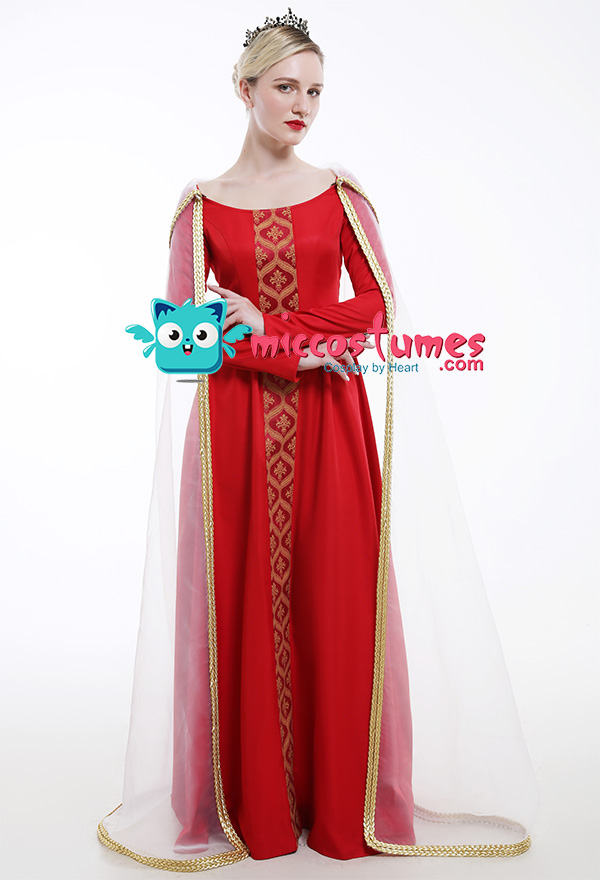Mittelalterliches Kostum Isabella Prinzessin Ausgestellte Armel Rote Niedriger Kragen Kleid Mit Perspektive Umhang Kostum In Top Qualitat