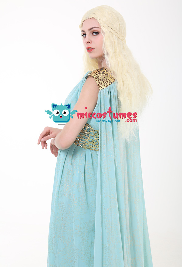 snaked cat Halloween Longue Robe Femmes Lady Cosplay Daenerys Costume Targaryen pour Jeu de trônes tenue Parti Robe Bleu 