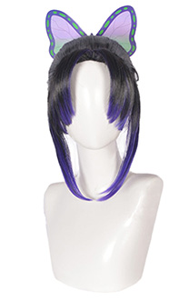 KNY Perruque de Cosplay Shinobu Courte Dégradée Noir Violet