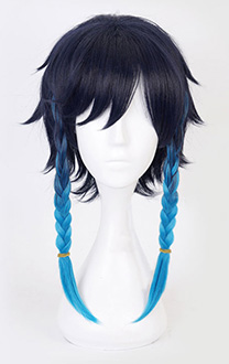 Genshin Impact Bards Venti Blue Gradient Mixed Color Short Cosplay Wig with Braid