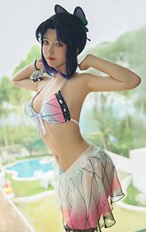 ®Haikyuu KNY Pilier Insecte Shinobu Cosplay Costume Dérivé Maillot de Bain Deux Pièces Set de Bikini avec Jupe