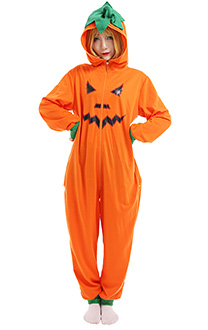 Orange Kürbis Muster Damen Onesie Overall mit Kapuzen Homewear Kigurumi Pyjamas Lange Arm Jumpsuit Kostüm Cosplay Halloween Anzug