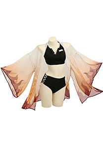 KNY Rengoku Vest and Shorts Set Two-Piece Swimming Suit Bathing Suit Beach Swimsuit Outfit Cosplay Costume with Haori Kimono Cover-Up