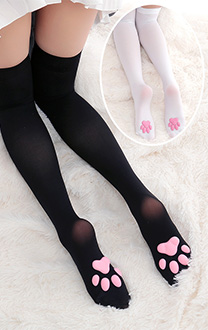 Cat Paw Pad Socken Oberschenkel Rosa 3D Kätzchen Strümpfe Lolita Cat Cosplay 2 Paar Schwarz und Weiß