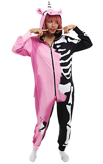 Damen Cartoon Einhorn Erwachsene Onesie Overall mit Kapuzen Homewear Kigurumi Pyjamas Lange Arm Jumpsuit Kostüm Cosplay Halloween Anzug