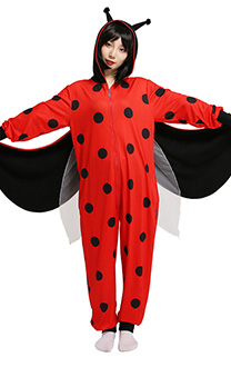 Marienkäfer Rote und Schwarz Punkte Muster Damen Overall mit Kapuzen Pyjamas Onesie Homewear Kigurumi Jumpsuit Kostüm