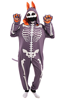 Skelett Katze Onesie Overall mit Kapuzen Homewear Kigurumi Pyjamas Lange Arm Jumpsuit Kostüm Cosplay Halloween Anzug