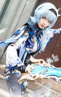Genshin Impact Eula Lawrence Printed Pattern Seal Gem Decorated Uniform Set Cosplay Costume Outfit with Hair Accessories Gloves Tie Stockings Accessories