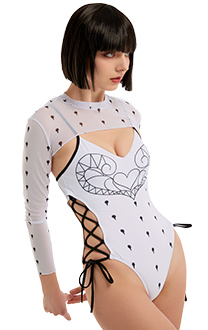 Miccostumes Swimsuits Sexy One-Piece Swimsuit Lace Up Heart-shaped Bathing Suit with Long-Sleeve Chiffon Top Cover-up