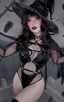 DIMENSIONAL WITCH Sexy Lingerie Set Halloween Witch Suit Bodysuit with Hat and Cloak