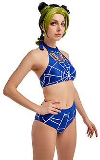 Miccostumes Swimsuits Hoher Neckholder Swimsuit Cosplay Badeanzug Spinnennetz Bademode Bikini Set in Blau