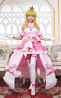 Miccostumes x akuoart Princess Peach Lolita Dress Royal Gown Cosplay Costume with Crown Earrings