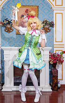 Miccostumes x akuoart Animal Crossing Isabelle Lolita Princess Dress Cosplay Costume with Crinoline Bracelet