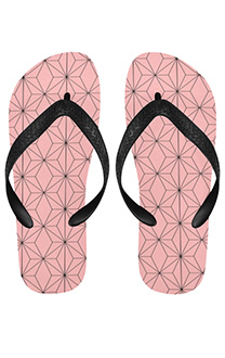 Nezuko Flip Flops Pink Line Pattern T-Strap Sandals Shoes for Women Summer Beach and Swimming