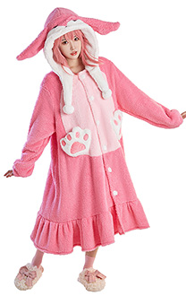 Yae Miko Derivative Fleece Hooded Robes Loungewear Kawaii Fox Robe confortable en peluche à manches longues avec queue
