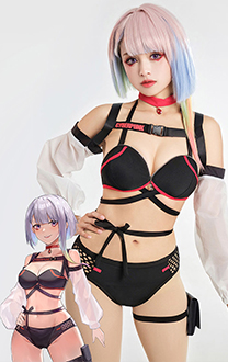 Cyberpunk Lucy Derivative Sexy Swimsuits Lace-up Swimwear Top and Bottoms Bikini Sets with Choker and Cover-up