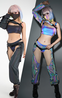 Cyberpunk Lucy Derivative Cargo Pants Clubwear Party Colorful Reflective Cutout Overalls Sexy Trousers