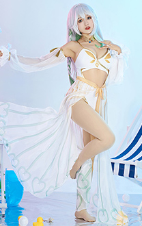 The Greater Lord Rukkhadevata Derivative One-Piece Swimsuit Cutout Tummy Control Swimwear Bathing Suit with Sleeves and Long Chiffon Wrap Skirt and Choker