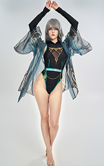 Alhaitham Derivative One-Piece Swimsuit Halter Swimwear Tummy Control Bathing Suit with Haori Cover-up