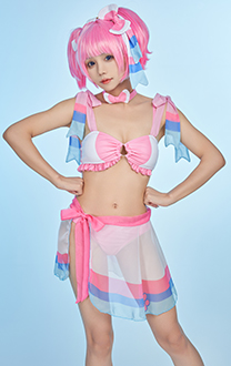 PM Derivative Swimsuit Kawaii Pink Ruffle Bikini Set Lace-up Top and Low Waist Shorts Two Piece Bathing Suit Swimwear