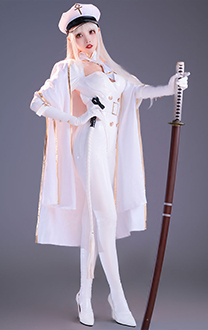 Miccostumes x Mobbunny x Chowbie Costume de Cosplay Inquisiteur Sexuelle de Style Militaire Justaucorps Blanc avec Chapeau et Cape