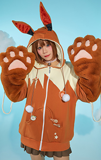 PM Derivative Pullover Hoodie with Detachable Bag Design Furry Paw Gloves Kawaii Hooded Sweatshirt