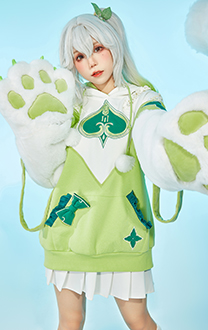 Nahida Derivative Pullover Hoodie mit abnehmbarem Taschen Pfotenhandschuhe Kawaii Grünes Kapuzenpullover
