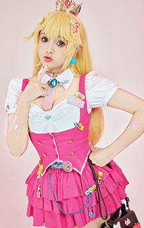 Peach Derivative Uniform Style Outfit Short Sleeved Shirt and Vest with Skirt Belt Set Cosplay Costume