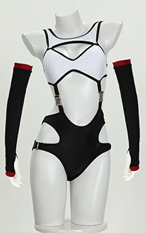 Tifa Derivative Swimsuit Neckholder Oberteil mit Aussparungen und Bikinihose Set mit Armstulpen