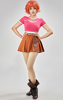  Nami Cosplay Kostüm rosa durchbrochenes T-Shirt mit kurzen Ärmeln