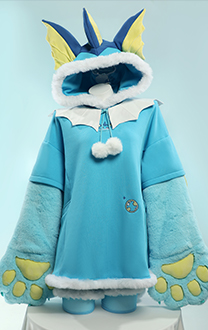 PM Derivative Pullover Hoodie with Detachable Bag Design Furry Paw Gloves Kawaii Blue Hooded Sweatshirt with Shawl Tail Socks