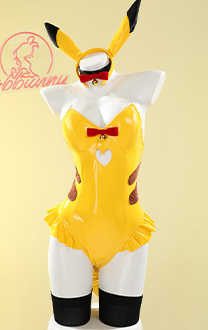PM Derivative Sexy Lingerie Set Bunny Girl Yellow Bodysuit and Headband with Tail Stockings