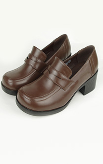 Middle Stacked Heels Square Toe PU Japanese School Shoes