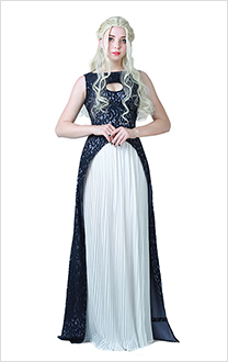 Game of Thrones A Song of Ice And Fire Daenerys Targaryen Dark Navy Blue and White Dress Cosplay Gown Costume