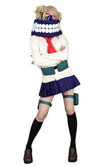My Hero Academia League of Villains Himiko Toga Cosplay Costume JK School Uniform Sweater with Neckwear and Face Covering
