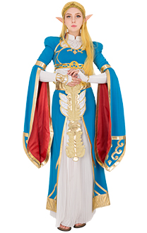 Exclusivo The Legend of Zelda Aliento de la Princesa Zelda Blue Vestido largo Vestido de Cosplay