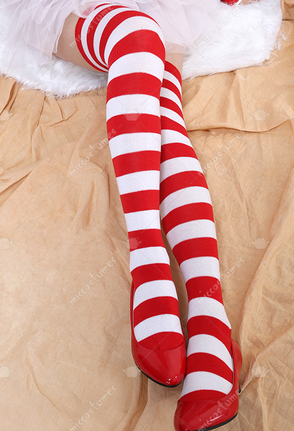 Woman Christmas OverKnee Stockings - Thigh High Red White Strip ...