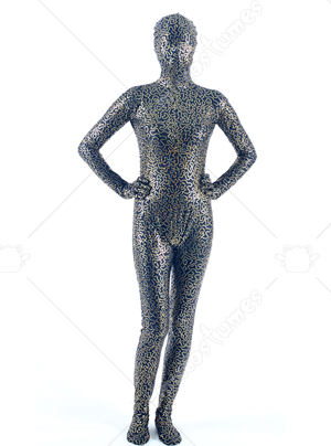 Dark blue lycra zentai suit with gold shiny metallic