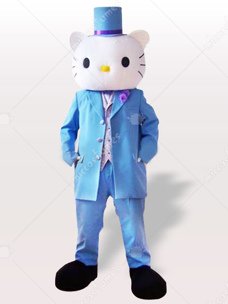 Male Hello Kitty in Blue Wedding Suit Adult Mascot Costume