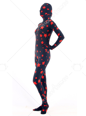 Purple lycra zentai suit with red stars