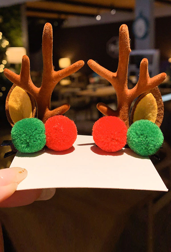 Girls Christmas Acrylic Reindeer Antler Santa Xmas Hair Clips Cosplay Accessory