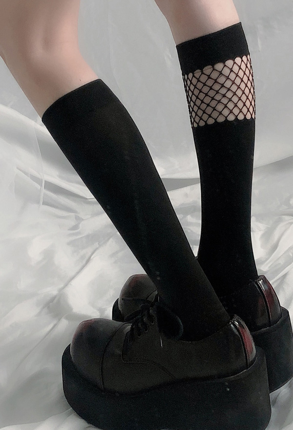 Gothic Hollow Fishnet Mid Calf Socks–Gothic Accessory Outfit| Black ...