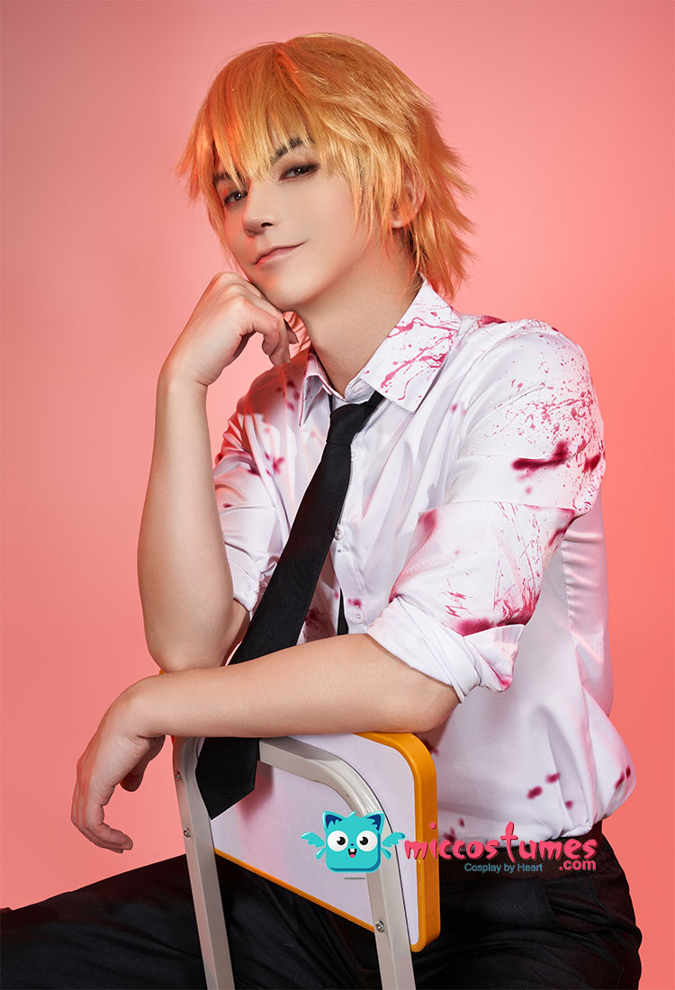 Chainsaw Denji Cosplay Costume Bloody White Shirt and Trousers Set