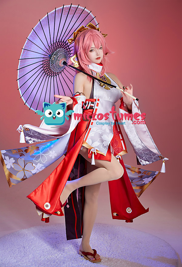 Yae Miko Costume - Genshin Impact Cosplay Kimono Dress Set | Top ...