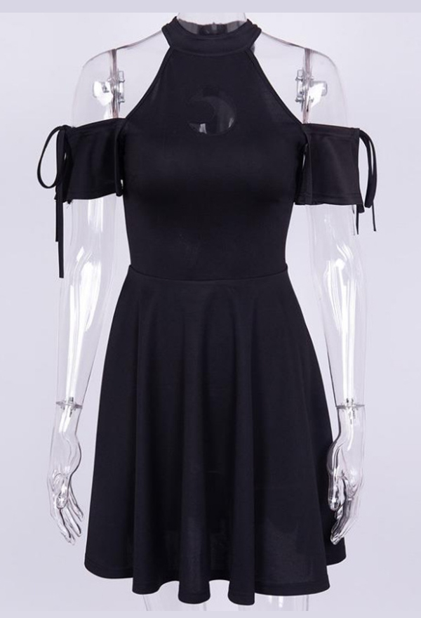 Gothic Punk Dark Style Costume - Women Cold Shoulder High Waist Black A ...