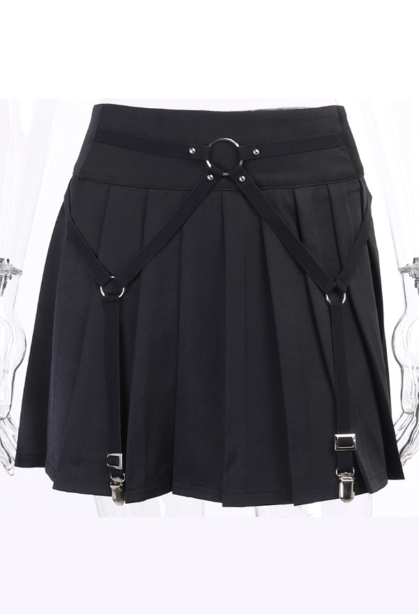 Gothic Punk Dark Style Costume - Women High Waist Black Short Pleated ...