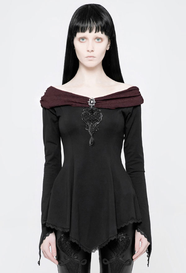 Folter Braided Arm Gothic Fashion Womens Black Long Sleeve Top