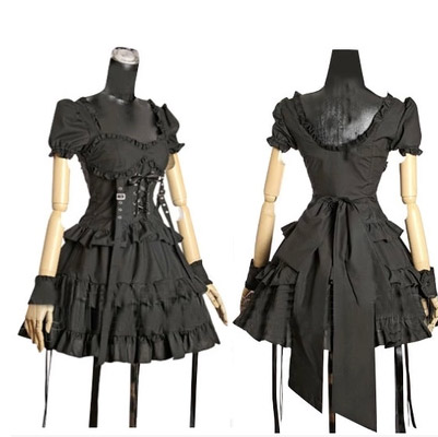 Gothic Lolita Retro Dress–Gothic Dress Outfit| Black High Waist Layered ...